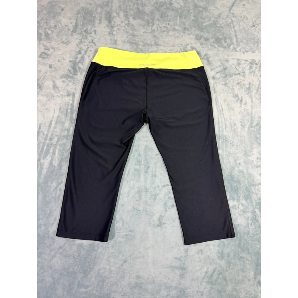 Under Armour HeatGear Womens Large Black Neon Yellow Cropped Leggings Fitted - Picture 6 of 8
